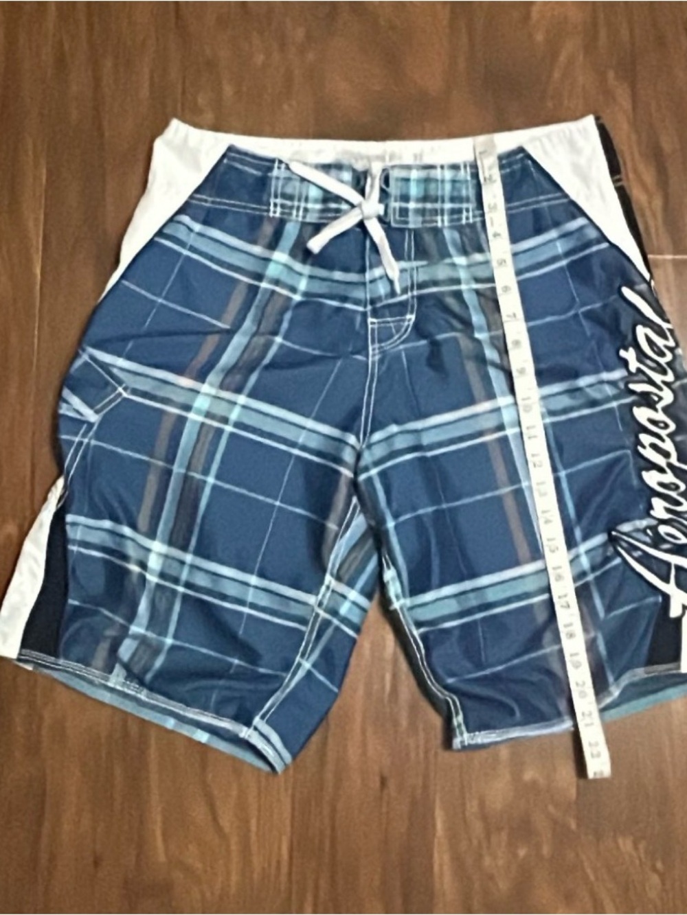 Aeropostale Navy and Light Blue Plaid Swim Trunks